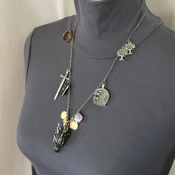 The Hobbit J. R. R. Tolkien Handmade Literature Necklace, Smaug Arkenstone Ring - Picture 6 of 16